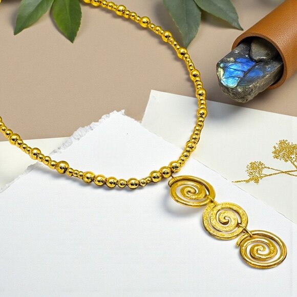 Statement‎ Spiral Necklace & Earrings Set | 18K Gold Plated Stainless Steel - Picture 11 of 13